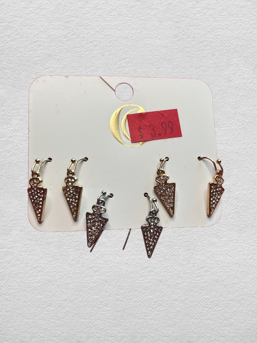 Rhinestone Arrow Drop Earrings Set - Gold, Silver, & Rose Gold